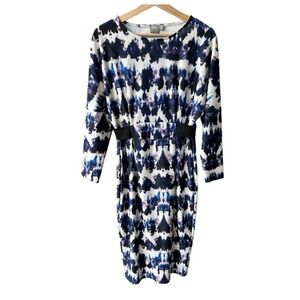 ASOS Dress Blue Abstract Tie Dye Long Sleeve Bodycon Midi Formal Wedding Size 6